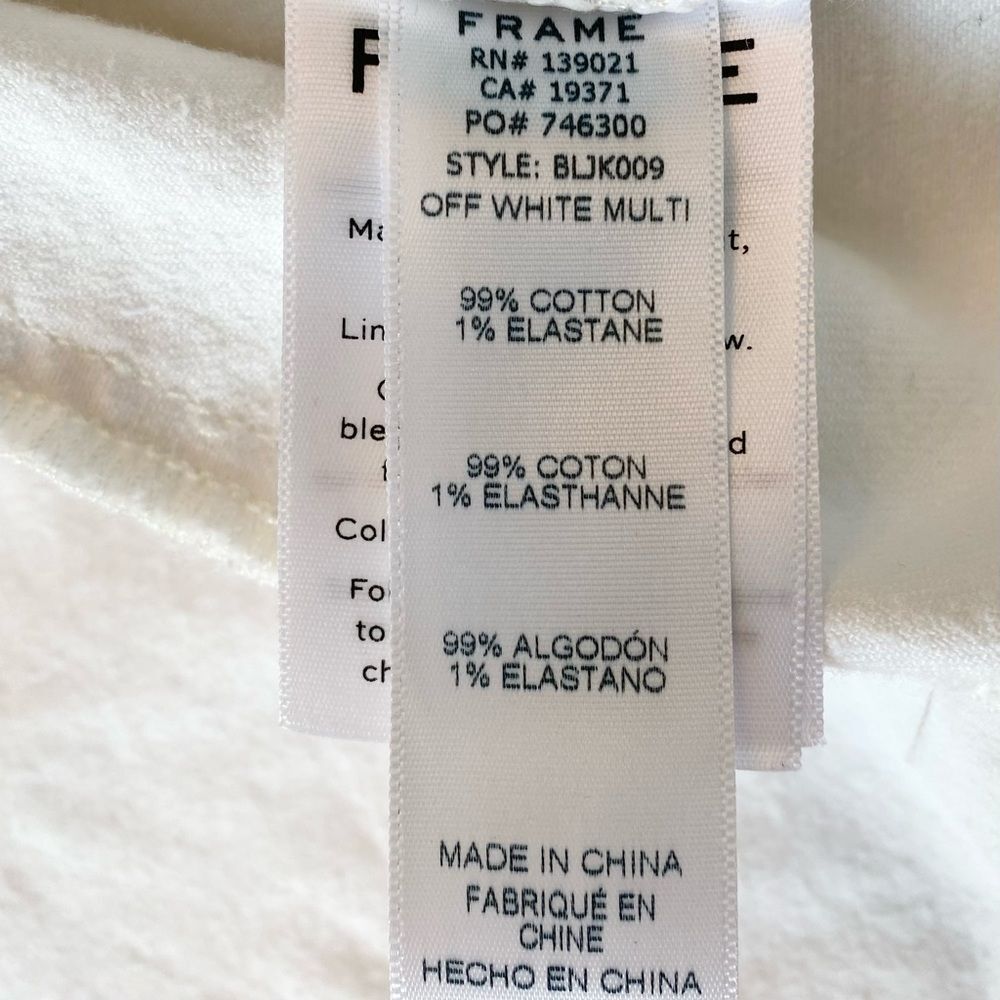 Frame Block Denim Jacket Contrast Collar XS X-Small Off White Black Raw Hem - Picture 6 of 8